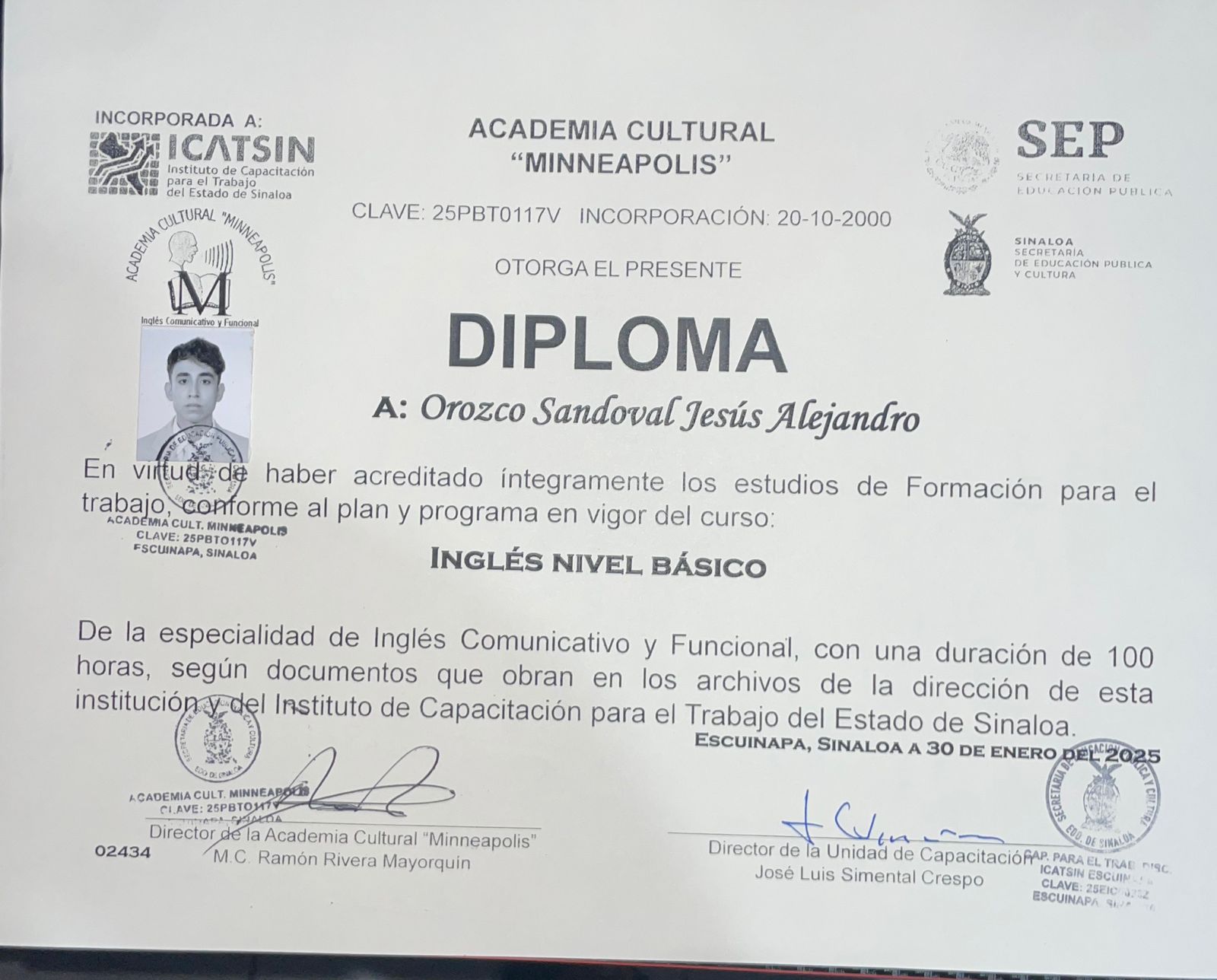 Diploma Curso de Inglés Básico
